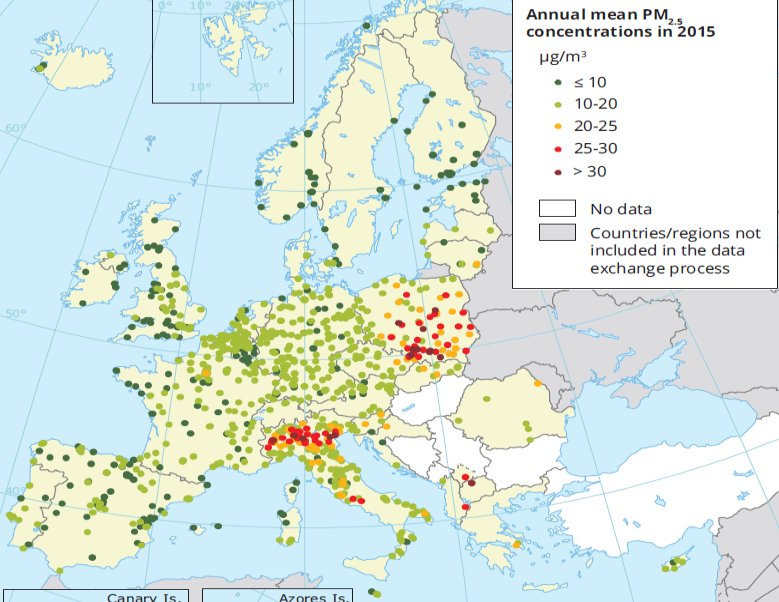 La pianura padana ha tra le concentrazioni più alte di PM2.5 in Europa
