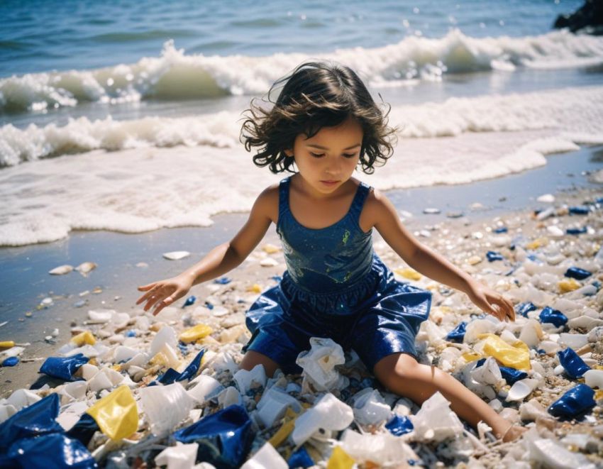Child sitting on plastics 