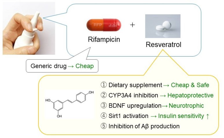 Rifampicin and resveratrol spray against dementia