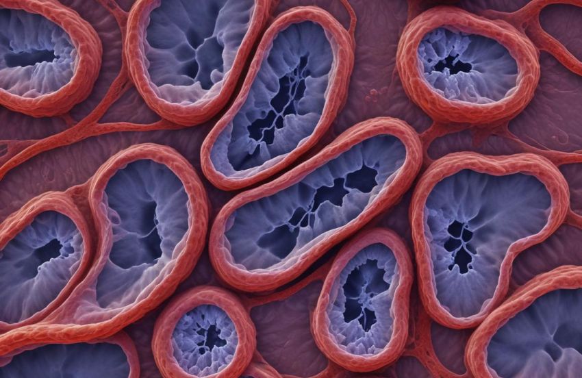 Senescent endothelial cells lining a blood vessel