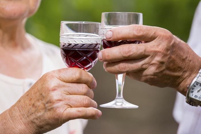 a senior couple drinking
