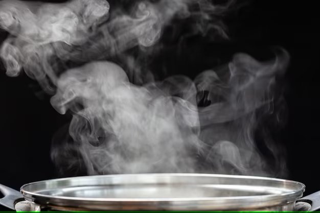 cooking pot with white smoke