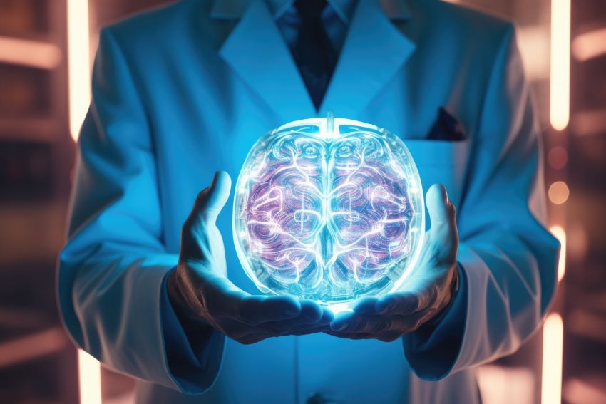 doctor handling shining brain