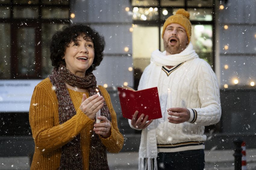 people singing christmas songs