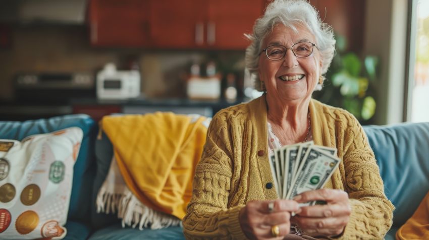 senior woman interacting with money