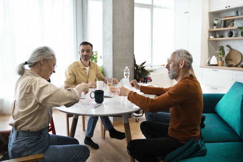 socializing people playing bingo together 