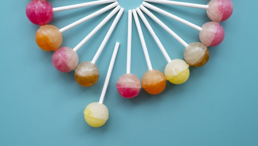 top view colorful ball lollipops 