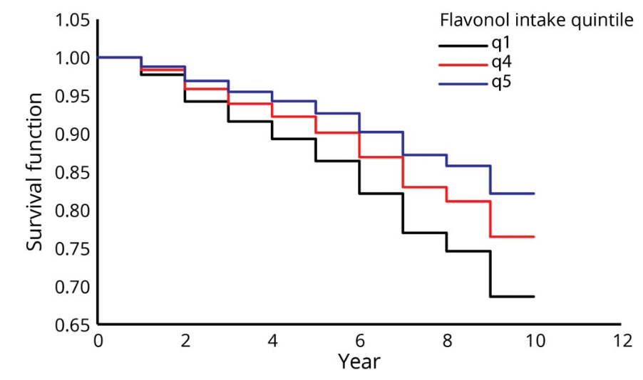 total flavonol consumption inversely correlate with chance of getting Alzheimer