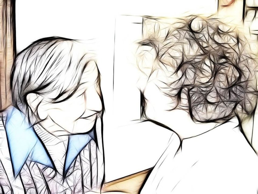 two ladies outlined with hair