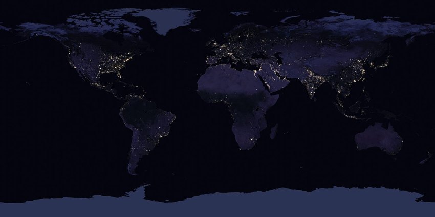 world map light pollution 2016
