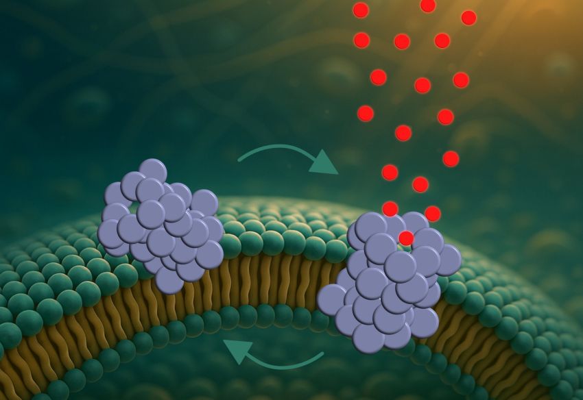 α synuclein oligomer partially inserted into a cell membrane